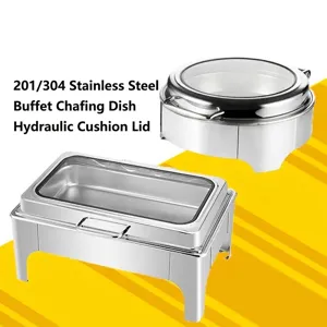 Commercial Stainless Steel Buffet Chafing Dish With Visible Glass Lid Hydraulic Hinge Food Warmer For Hotel Banquet Restaurant Catering