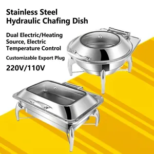 Stainless Steel Hydraulic Chafing Dish With Visual Glass Lid Hotel Buffet Warming Stove Catering Serving Food Warmer