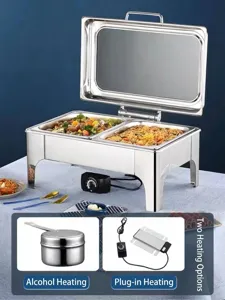 Stainless steel buffet chafing dish with dual heating modes for catering and hotel use