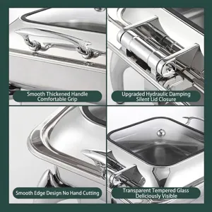 Stainless steel hydraulic buffet warmer with tempered glass lid for hotel breakfast service