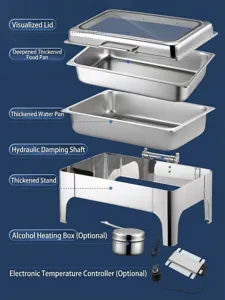 Stainless steel buffet chafing dish set with hydraulic lid and electric heating option