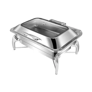 Professional stainless steel rectangular chafing dish with glass lid for hotel buffets