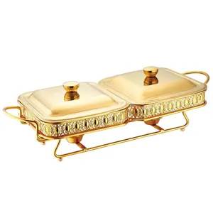 Roestvrijstalen Chafing Dish Vierkant Buffet Voedselwarmer Glazen Deksel Dubbele Pan Alcohol Verwarmingscontainer Voor Restaurant