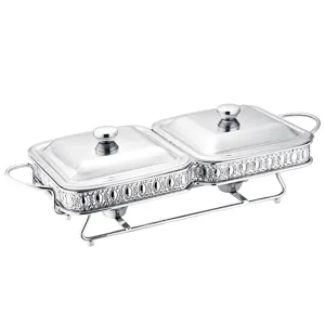 Dubbele vierkante roestvrijstalen chafing dish buffet voedselwarmer met standaard