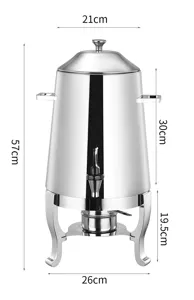 Stainless steel beverage dispenser dimension detail showing height and width measurements.