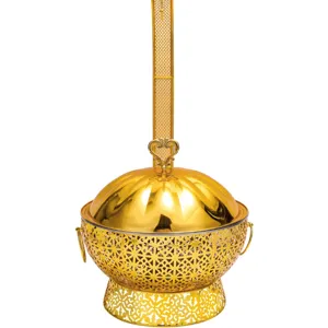 Olla Buffet Chafing Dish de Acero Inoxidable Dorado con Soporte Colgante y Tapa Redonda