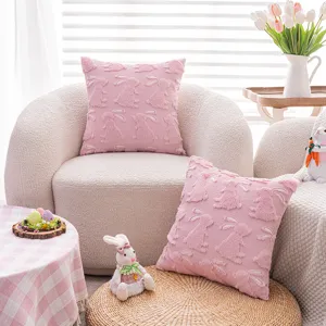 Rosa Plüsch-Kissenbezüge mit Hasenmuster für Sofa im cremefarbenen Stil, Deko-Kissen