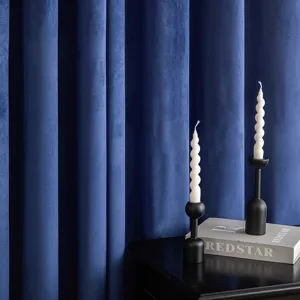 Premium navy blue velvet blackout curtains for living room with elegant hook top