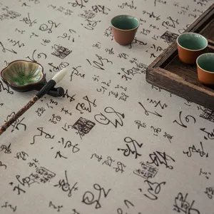Tovaglia in Cotone con Stampa Calligrafica Cinese Vintage Resistente al Calore Rettangolare per Soggiorno Tavolino da Tè Decorazione Casa