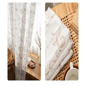 Close-up detail of Japanese Wabi-sabi hollow-out window gauze curtain with floral print