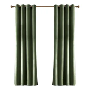 Pair of premium olive green velvet curtains for living room with blackout effect