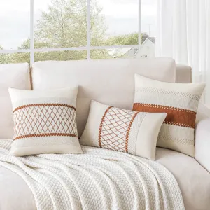 Vintage boho farmhouse embroidered cotton linen pillow covers set for sofa living room decor