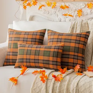 Fodera per Cuscino a Scacchiera Stile Autunnale Morbido Poliestere Spazzolato Rétro Americano Federa per Divano Soggiorno Camera da Letto