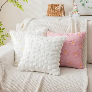 Soft cream style plush throw pillows with floral embroidery for living room sofa