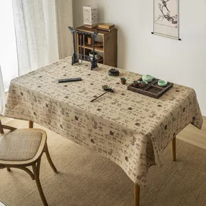 Tovaglia in lino con calligrafia cinese retrò per tavolo da tè e decorazione casa