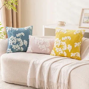 Fresh Daisy Velvet Embroidered Pillowcase Summer Dopamine Color Cushion Cover Floral Soft Throw Pillow Case For Sofa Home Decor