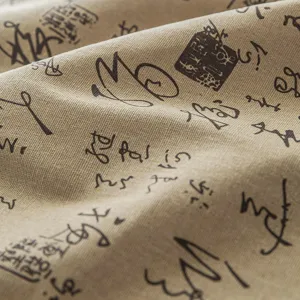 Elegante tovaglia in lino con stampa calligrafia cinese vintage per decorazioni tavola