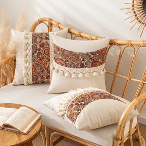 Μποέμ Διακοσμητική Μαξιλαροθήκη Paisley Ζακάρ Patchwork Με Φούντες Βίντατζ Ποιμενική Μαξιλαροθήκη από Μείγμα Βαμβακιού