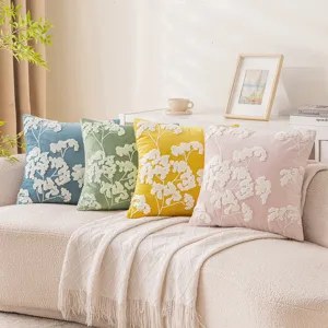 Daisy embroidered velvet throw pillow covers in colorful dopamine palette for sofa