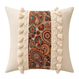 Vintage boho ζακάρ κάλυμμα μαξιλαριού με κομψές φούντες για τη διακόσμηση του καναπέ