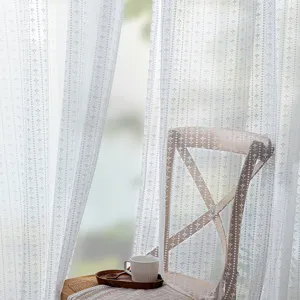 Moderner Französischer Bestickter Fensterschleier Weißer Polyester Floral Transparent Vorhänge Für Wohnzimmer Balkon Deko Stangentasche