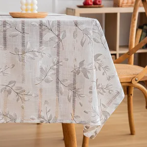 Hollow Stripe Patterned Tablecloth Polyester Rectangular Coffee Table Cover Artistic Fresh Style Dining Room Home Decor