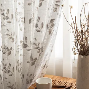 Japanese Wabi-sabi Style Hollow Out Printed Sheer Curtain For Living Room Translucent Privacy Protection Rod Pocket Window Drape