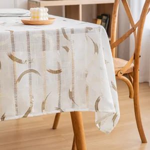 Elegant hollow stripe rectangular tablecloth with gold artistic prints for dining room decor