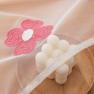 Cortina transparente con bordado de flor rosa en estilo pastoral americano muy fresco