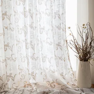 Wabi-sabi style floral printed hollowed-out sheer curtain for living room window