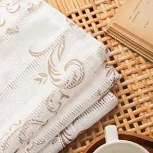 Japanese wabi-sabi style hollow-out sheer curtain with vintage floral print detail