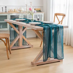 Elegante camino de mesa de gasa verde azulado para bodas y fiestas temáticas
