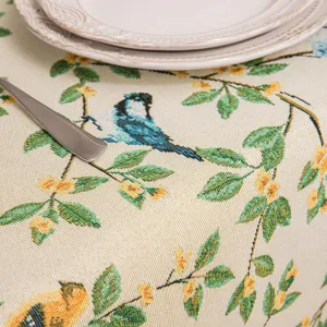 Elegante tovaglia jacquard con motivi di fiori e uccelli in stile pastorale vintage