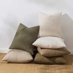 Minimalist striped linen cushion covers in earthy tones for living room sofa decor