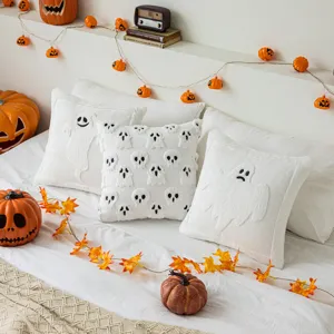 Fundas de almohada de felpa blanca para Halloween con motivos de fantasmas para decoración