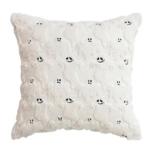 Funda de cojín decorativa de felpa blanca con patrones de fantasmas para Halloween