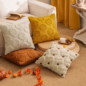Herfst Pluche Kussensloop 3D Blad Eekhoorn Geborduurd Decoratieve Kussenhoes Oogstfeest Bank Woonkamer Decoratie