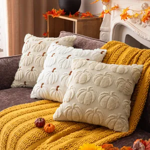 3D Pumpkin Maple Leaf Embroidered Pillow Case Plush Throw Cushion Cover For Sofa Halloween Thanksgiving Decor Autumn Home Pillowcase