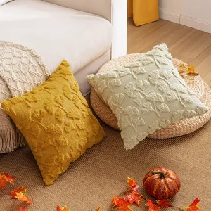 Cozy autumn style plush throw pillow covers with 3D maple leaf embroidery for sofa