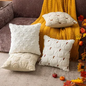 Autumn 3D pumpkin and maple leaf embroidered throw pillow covers for cozy home decor