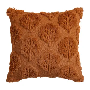 Herfst oranje pluche kussensloop met 3D-reliëf boompatroon decoratie voor bank