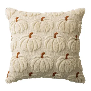 Cream white textured tufted pumpkin embroidery throw pillow cover for Halloween home decor