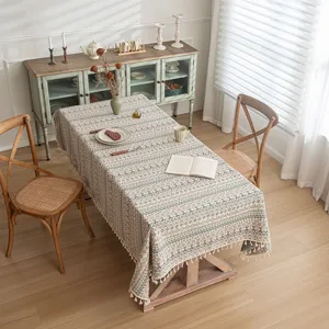 Bohemian Jacquard Geometric Tablecloth Rectangular Ethnic Style Embroidered Dustproof Table Cover With Tassels For Home Decor