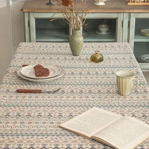 Bohemian geometric jacquard rectangular tablecloth for vintage dining room decor