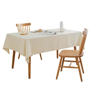 Solid color minimalist rectangular tablecloth with 3D tufted geometric pattern for dining table