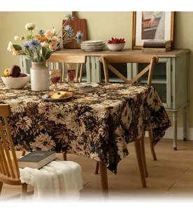Elegant vintage floral jacquard tablecloth in American Moroccan style for rustic dining decor