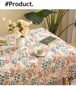 Detail view of American style floral jacquard rectangular tablecloth on a dining table