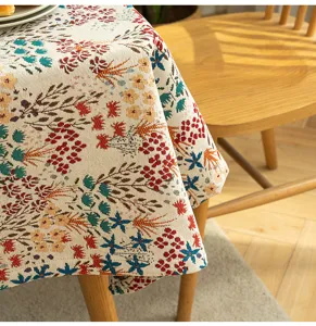 Detailed close-up showing the intricate floral jacquard pattern on a high-quality woven tablecloth