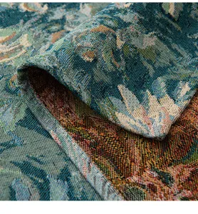 Close-up of retro American Moroccan style floral jacquard fabric for rectangular tablecloth