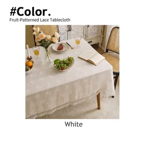 French style white lace tablecloth with floral embroidery for rectangular dining table